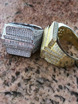 HarlemBling Mens Hip Hop REAL ICY Solid 925 Silver 5ct Baguette CZ Pinky RING 14k Gold