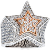 Double Superstar Rapper Ring - 925 Silver Two Tone W. Rose Gold- CZ Stones
