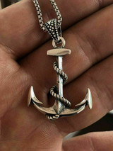 HarlemBling Solid 925 Sterling Silver Nautical NAVY Anchor Mens Pendant W 22 Chain 1x1.5