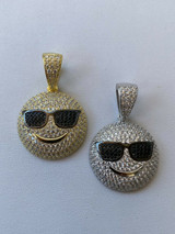 HarlemBling Real 925 Silver Hip Hop Cool Pendant Necklace Iced Smiley W Sunglasses Emoji