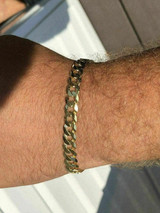 HarlemBling Mens Miami Cuban Bracelet 14k Gold Over Solid 925 Silver 8mm Italy Made 8.5