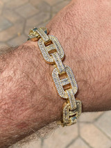 MEN'S GOLD PLATED STAINLESS STEEL GUCCI LINK BRACELET WITH CUBIC ZIRCO -  Howard's Jewelry Center