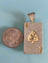 HarlemBling Solid 925 Sterling Silver 14k Gold Ace of Spades Poker Card Diamond Pendant