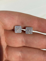 HarlemBling Real Solid 925 Silver Iced Diamond Earrings Screw Back Mens Square 1/3 Hip Hop