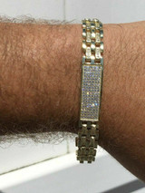 HarlemBling 14k Gold Over Solid 925 Silver Diamonds Icy Hip Hop Mens Presidential Bracelet
