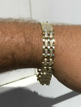 HarlemBling 14k Gold Over Solid 925 Silver Diamonds Icy Hip Hop Mens Presidential Bracelet