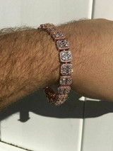 HarlemBling Mens Rose Gold Over Real Solid 925 Silver Baguette Tennis Bracelet Flooded Out