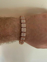 HarlemBling Mens Rose Gold Over Real Solid 925 Silver Baguette Tennis Bracelet Flooded Out