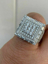 HarlemBling Men 14k Gold Sterling Silver Baguette Diamond Square Flooded Out Icy Pinky RING