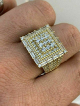 HarlemBling Men 14k Gold Sterling Silver Baguette Diamond Square Flooded Out Icy Pinky RING