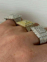 HarlemBling Men 14k Gold Sterling Silver Baguette Diamond Square Flooded Out Icy Pinky RING