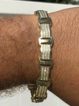 HarlemBling 14k Gold Over Solid 925 Silver W 8ct Diamonds Icy Hip Hop Mens Bracelet Custom