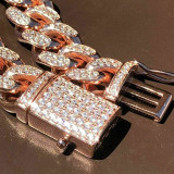 HarlemBling Mens Miami Cuban Link Bracelet 14k Rose Gold Over Solid 925 Silver Diamonds