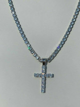 HarlemBling Real Solid 925 Silver 6mm Single Row Tennis Chain W Cross Icy Bust Down HEAVY