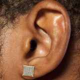 HarlemBling Mens 14k Gold Plated REAL 925 Silver 3/8 Square Diamonds Stud Earrings Hip Hop