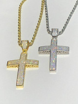 HarlemBling Mens Solid 925 Silver Cross Pendant Real ICED 3ct Diamond 14k Gold W Rope Chain