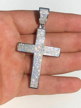 HarlemBling Mens Solid 925 Silver Cross Pendant Real ICED 3ct Diamond 14k Gold W Rope Chain