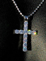 HarlemBling Solid 925 Sterling Silver Cross 5ct Man Tennis Diamond W Moon Cut Bead Chain