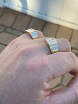 HarlemBling Mens Tri-Color 14k Yellow, Rose Gold, and 925 Silver Real Icy Ring Size 7-13 Pinky
