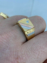 HarlemBling Mens Tri-Color 14k Yellow, Rose Gold, and 925 Silver Real Icy Ring Size 7-13 Pinky