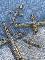 HarlemBling 14k Gold Over Real Solid 925 Silver Cross Jesus Piece 4 Sizes Mens Ladies ITALY