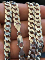 HarlemBling Mens Shiny 7mm Flat Curb Miami Cuban Chain Solid 925 Sterling Silver ITALY MADE