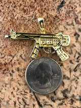 HarlemBling Real Solid 925 Silver AK-47 Machine Gun Diamond Piece Super Icy Pendant W Chain