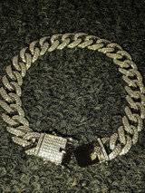 HarlemBling Mens Miami Cuban Link Bracelet Real Icy Solid 925 Silver Man Made Diamonds 12mm Iced