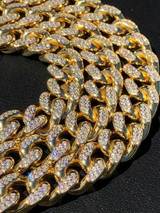 HarlemBling Miami Cuban Link Chain 14k Yellow Gold Over Solid 925 Silver Icy 10mm HEAVY ICED