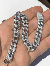 HarlemBling Mens Miami Cuban Link Bracelet Solid 925 St Sterling Silver ICY Diamonds 10mm