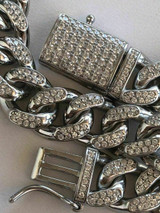 HarlemBling Mens Miami Cuban Link Bracelet Solid 925 St Sterling Silver ICY Diamonds 10mm