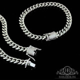 HarlemBling Miami Cuban Bracelet and Chain Set Stainless Steel 8mm Real Silver Diamond Clasp