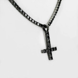 HarlemBling Tennis Chain W Upside Down Cross Solid Real 925 Silver 4mm Black Diamonds 1 Row