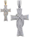 Solid 925 Silver Cross Crucifix ICY Diamond Mens Pendant 14k Gold Plated Rhodium