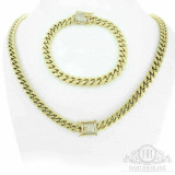 HarlemBling Mens Miami Cuban Link Bracelet and Chain Set 14k Gold Plated 8mm Diamond Clasp