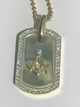 HarlemBling Sterling Silver 925 14k Gold Plated Free Mason Masonic Dog Tag Diamond Pendant