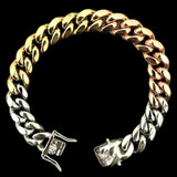 Miami Cuban Link Bracelet - Tricolor Yellow, Rose & White Gold Plated Stainless Steel - 8.5" - 12mm