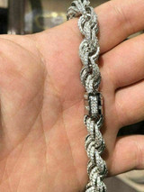 HarlemBling Solid 925 Sterling Silver Mens Rope Chain 18 Choker 40ct Man Diamonds ICY