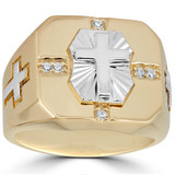 Rays Of God Classic Cross Ring -  14k Gold Vermeil 925 Silver Two Tone - CZ Stones