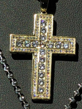 HarlemBling Mens Cross Pendant Sterling Silver 925 Iced Diamond Necklace Medium Size Real