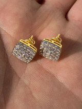 HarlemBling Real Solid 925 Silver Iced Diamond Earrings Screw Back 14k Gold Finish Square