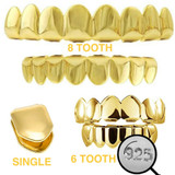 HarlemBling Real 925 Sterling Silver Gold Finish GRILLZ - Hip Hop Grills 6 8 Or Single Teeth