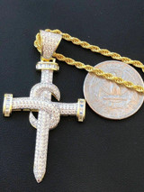 HarlemBling Mens HIP HOP Solid 925 Silver Super Iced Diamond Nail Cross 2 Pendant 14k Gold