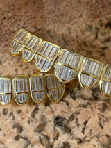 HarlemBling Real 925 Silver 14k Gold Finish ICED Baguette Diamond GRILLZ Teeth Fronts Grills