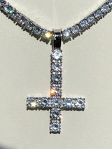 HarlemBling Inverted Cross Upside Down Real Solid 925 Sterling Silver Tennis Chain Diamond