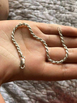 HarlemBling Womens Solid 925 Sterling Silver Thin Rope Bracelet 7.5 Made In Italy