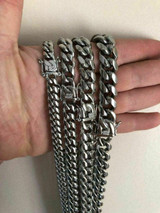 HarlemBling Mens Miami Cuban Link Chain Solid Stainless Steel Looks Just Like Silver 8-18mm