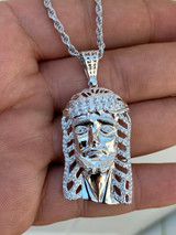 HarlemBling Mens Real 925 Sterling Silver Jesus Piece Necklace 1x1.5 Iced Hip Hop Pendant