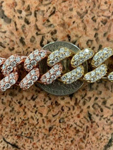 HarlemBling Mens Miami Cuban Link Bracelet Tri Color Solid 925 Silver Rose Yellow Gold Iced