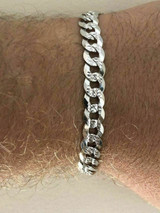 HarlemBling Mens Miami Cuban Bracelet Diamond Cut Solid 925 Sterling Silver 8mm Italy Made